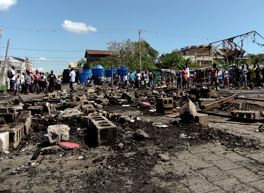 Camp Lycèe Toussaint after an arson attack on March 12, 2012. Photo by Mark Synder