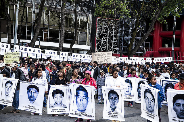 Protest march against the disappearance of students at Iguala.  
Source: ISABEL SANGINÉS, via Flickr, available at https://www.flickr.com/photos/129188925@N08